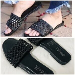Rogue Women’s Size 10 Black Woven Slide Sandals Flat Sole Everyday Casual